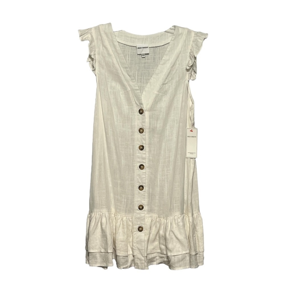 Skylar + Madison Rayon Linen Button Front Dress Ivory Size Large
